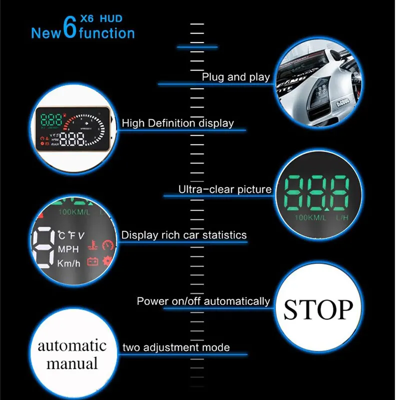 X6 3," Авто Hud Дисплей автомобиля Скорость ometer OBD2 более Скорость Напряжение сигнализации лобового стекла проектор