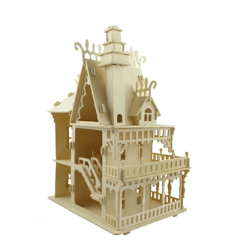 Деревянный Викторианский кукольный домик игрушки фэнтезийная вилла 3D пазл