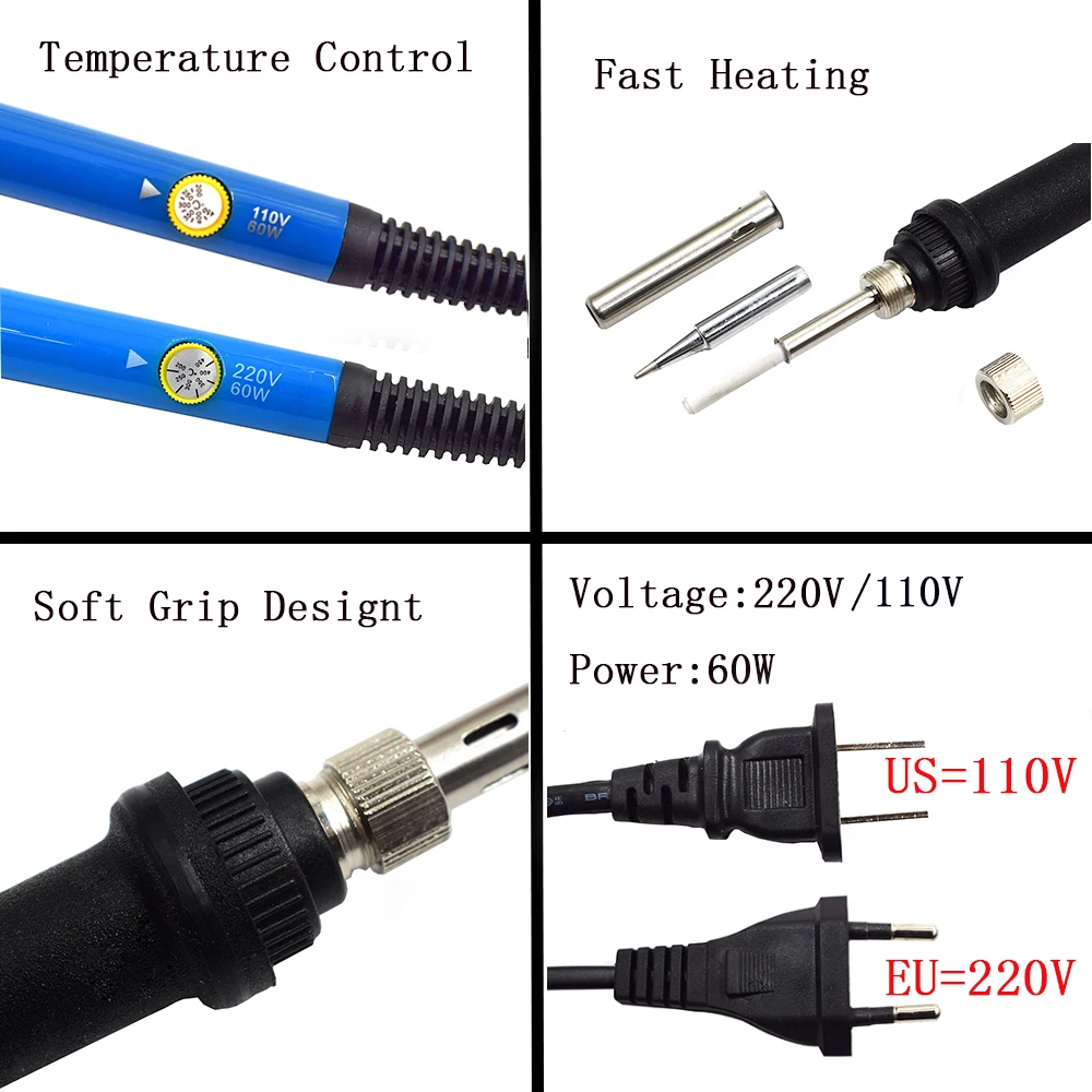 Chanseon 220 В/110 В 60 Вт Регулируемый температурный Электрический паяльник Комплект+ 5 шт. наконечников портативный инструмент для ремонта сварки щипцы-нож