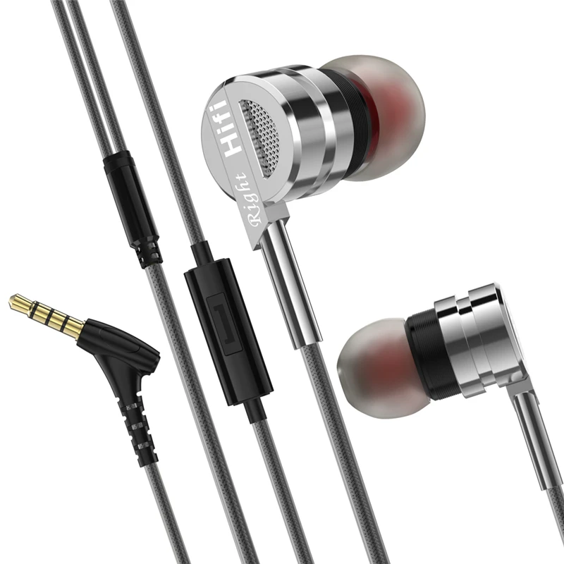 Professional Metal Earphone MK6 Hifi Headset with Microphone Stereo Earbuds for Mobile Phone Samsung Xiaomi fone de ouvido - Цвет: Silver Earphone