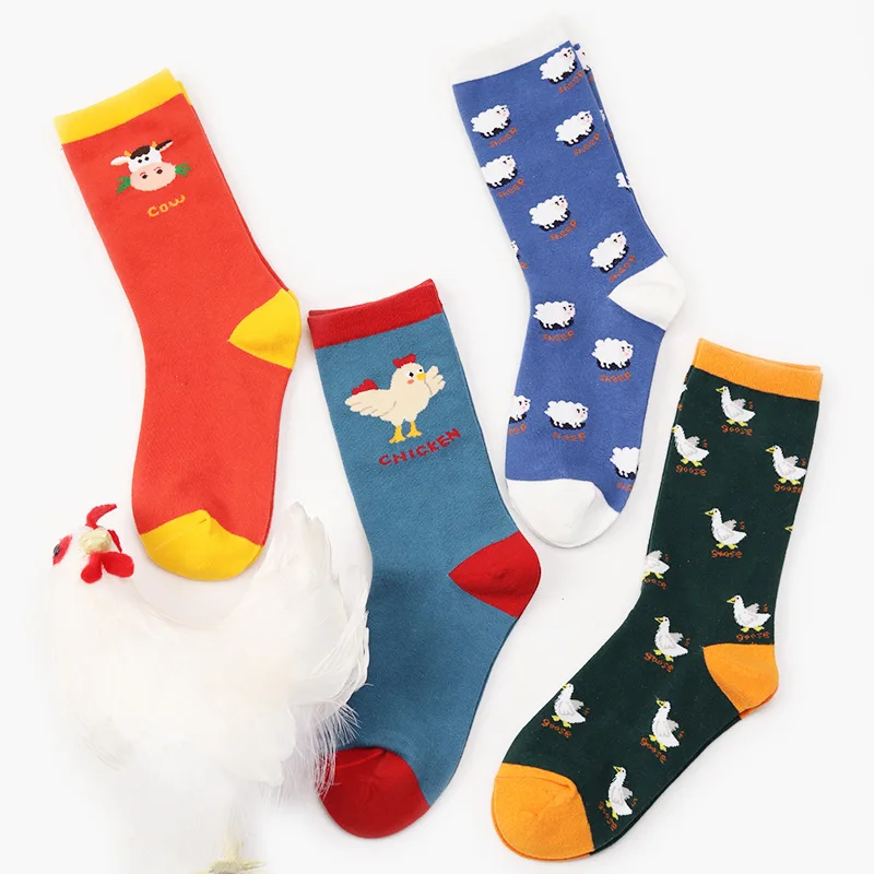 Harajuku Funny Cartoon Animal Women Short Socks Chicken & Goose Patterned Cartoon Cute Casual Art Female Ankle Socks Hipster Sox