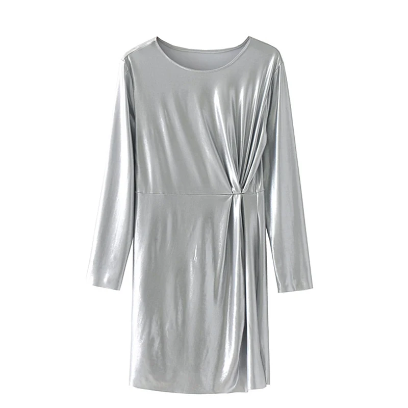 Women's Clothing Dress 2019 Fashion Silver White Round Neck Pullover Dress Ms Summer Street Sexy Slim Fit Temperament Clothing