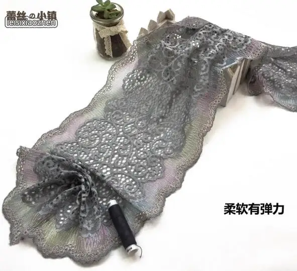 

Hot Sale 1 Meter 20CM Width High Quality Elastic Lace Trim Ribbon Stretch Gray Lace Fabric DIY Crafts
