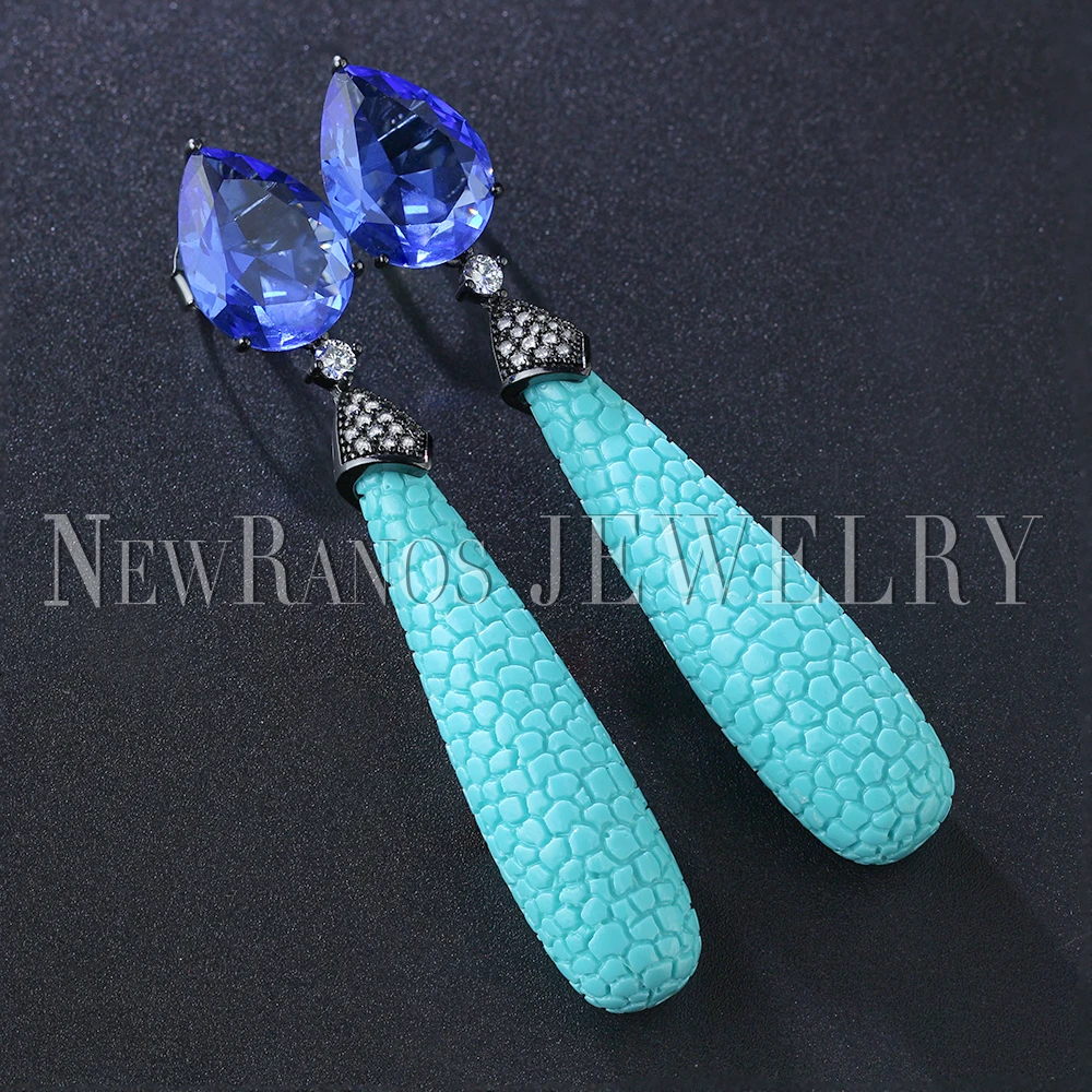 

Newranos Women Dangle Earrings Blue Water Drop Crystal Stone Earrings Bohemia Brincos for Women Fashin Jewelry EFX008884