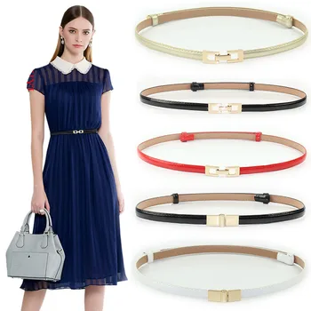 

Belle PemeHb Women Belts bright PU Leather Metal Buckle Adjustable belt Ladies thin black Waist strap Belt Waistband for Dress