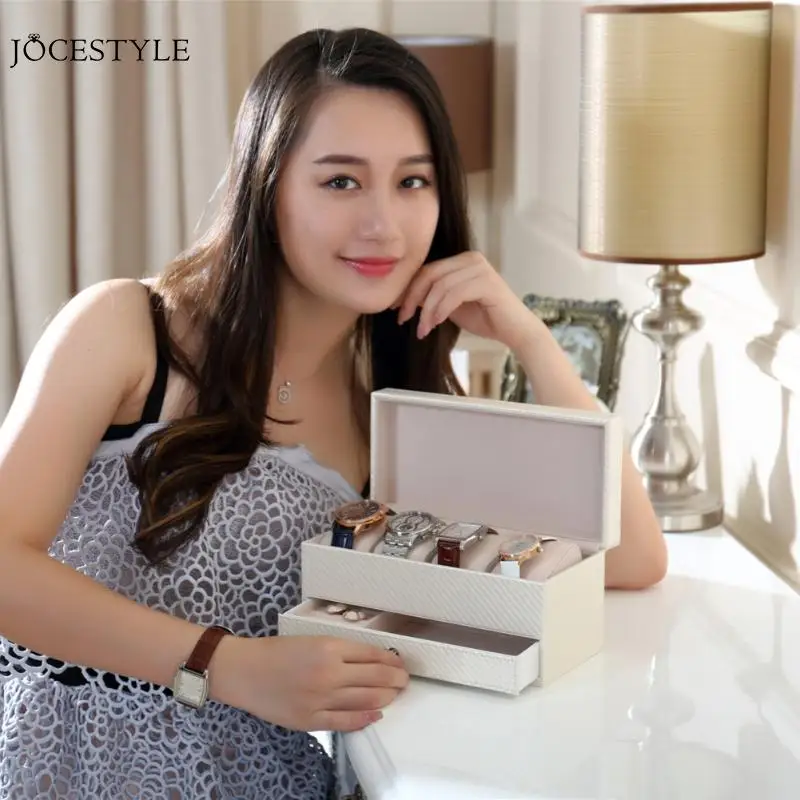 

4Grids CF Rectangle leather watch Box Jewelry Box with drawer make up organizer watch jewelry Casket storage box saat kutusu hot
