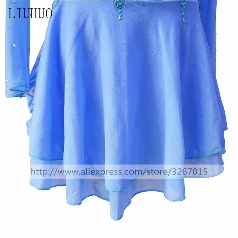 Figure Skating Dress Women's Girls' Ice Skating Dress Sky Blue Round neck long sleeve Exquisite diamonds High-grade elastic mesh Figure Skating Dress Women's Girls' Ice Skating Dress Sky Blue Round neck long sleeve Exquisite diamonds High-grade elastic mesh