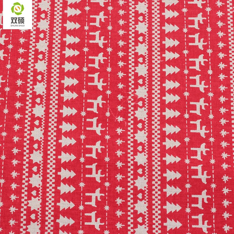 Красный цвет рождество pattern хлопок лен метр ткани diy рождественские украшения для