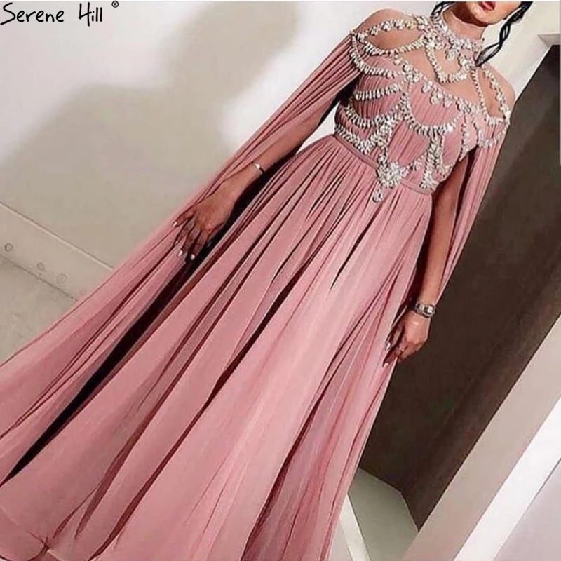 Дубай, розовые шифоновые вечерние платья с высоким воротником, дизайнерские пляжные вечерние платья без рукавов со стразами,, Serene hilm LA60736