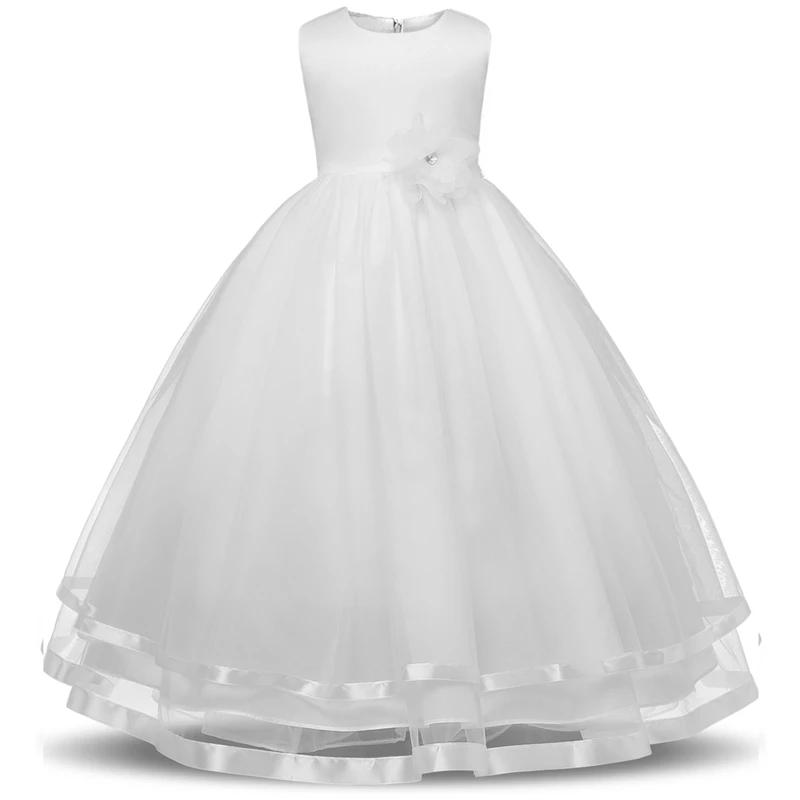 2017-Summer-New-Girls-Dress-White-Girls-Long-Dresses-Blue-Kids-Prom-Wedding-Dress-Bow-Children
