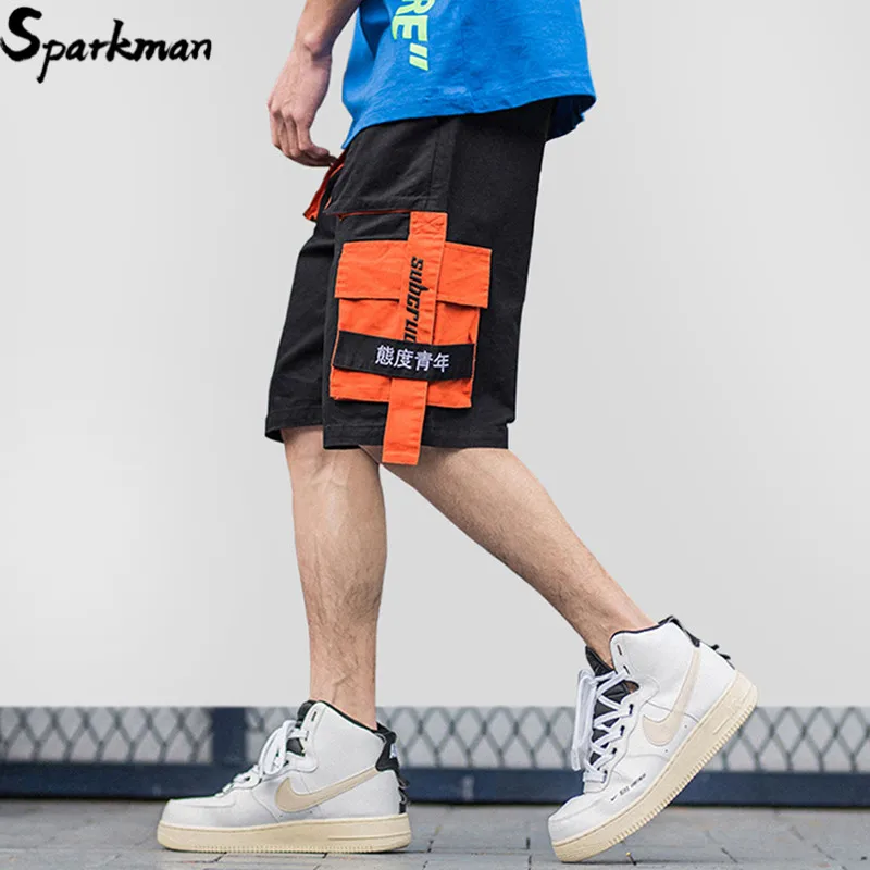 Лето Harajuku брюки карго шорты для женщин кандзи хип хоп Короткие Уличная Для мужчин карман Хлопок беговые штаны повседневное черны
