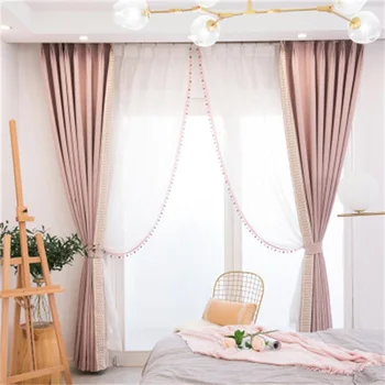 

Pink Cartoon Blackout Curtains Lace Stitching Curtains For Living Room Children Room Princess Style Blinds Drapes Panel T138#4