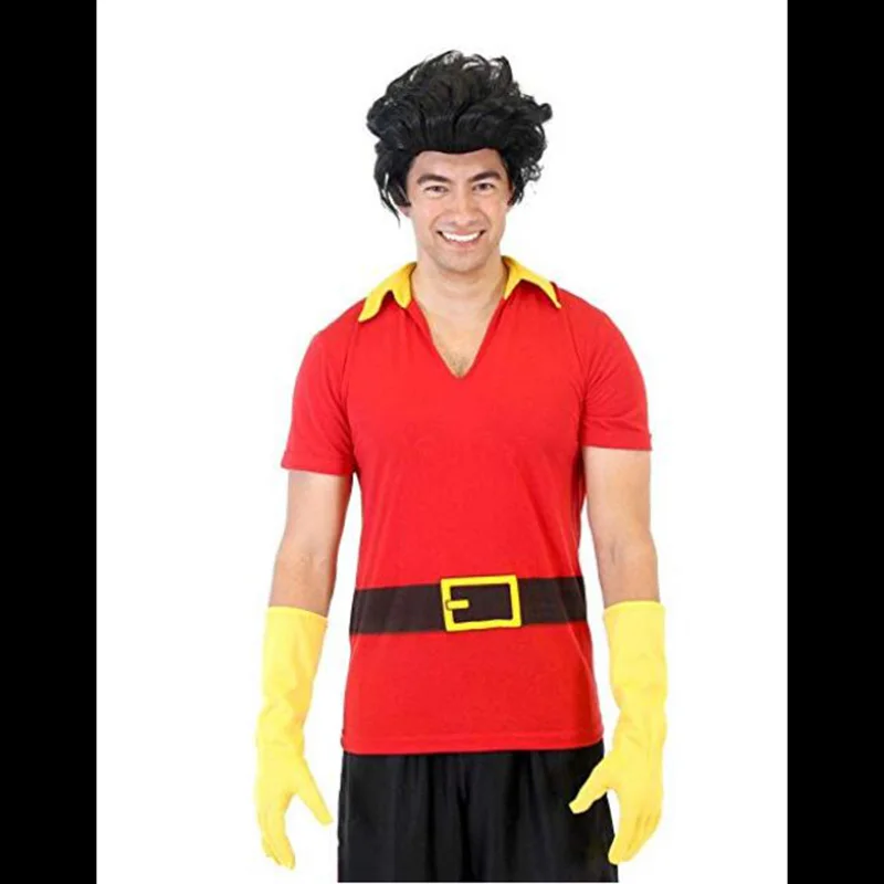 Anogol Beauty and the Beast Prince Gaston Wig Black Short Curly Wig Cosplay Synthetic For Halloween Role Play Party Hair Costume