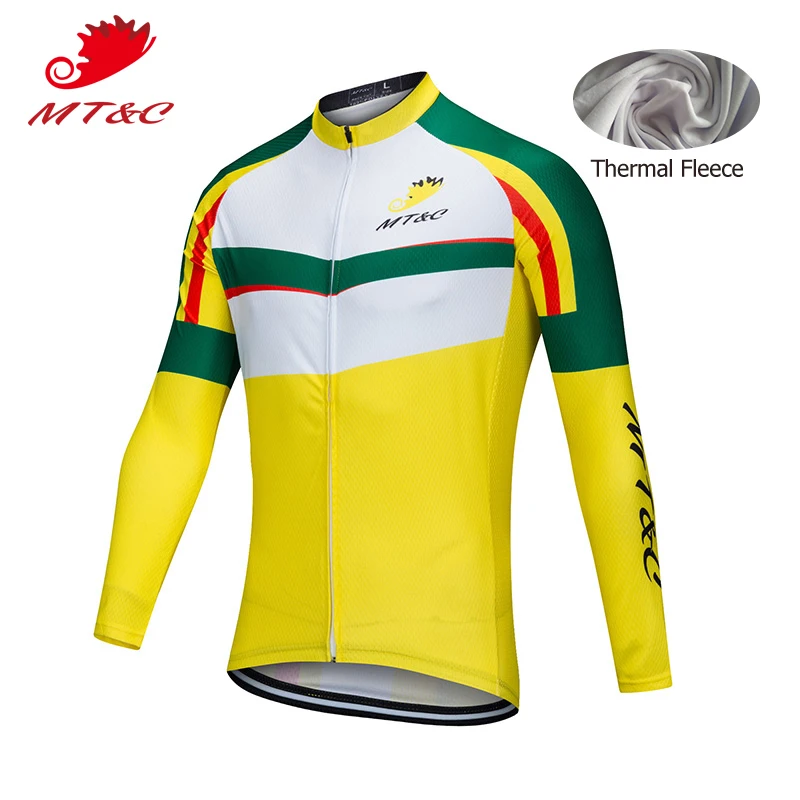

MT&C Winter Cycling Jersey Simple Yellow Fastest Sport Style WindProof Clothes Fleece Quick Dry Bicycle Sportswear Bike Clothes
