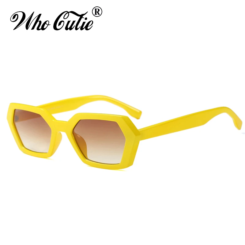 

WHO CUTIE 2018 Vintage Hexagon Sunglasses Men Women Brand Designer Polygon Frame Yellow Lens Female Sun Glasses Retro Shades 624