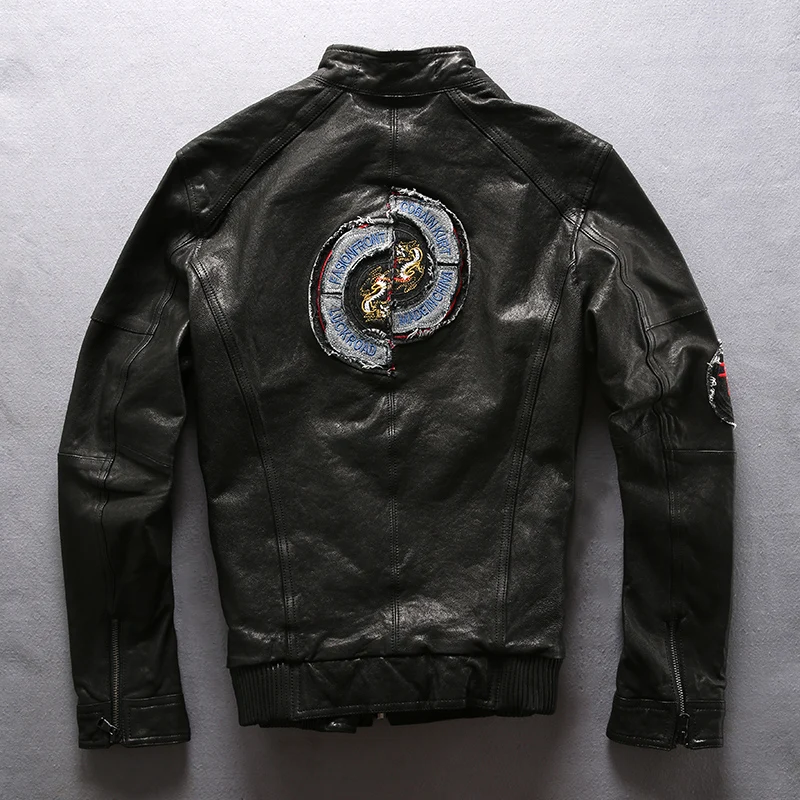Мужская куртка из натуральной кожи, брендовая винтажная Классическая Высококачественная куртка из овчины для мотоциклистов, мужская куртка большого размера