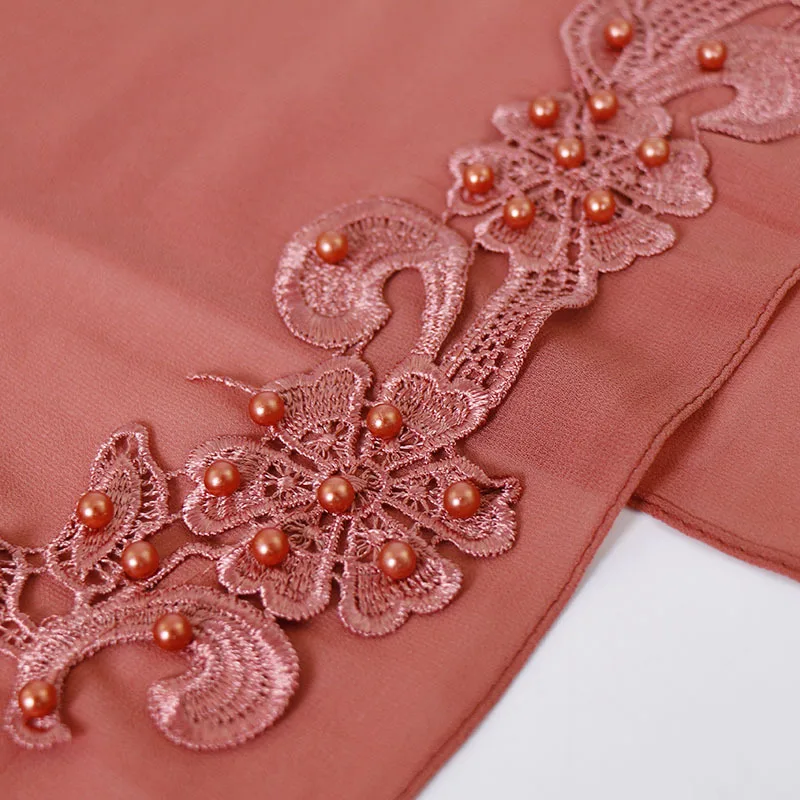 Модный Малайзийский шифоновый квадратный шарф, сплошной мусульманский хиджаб, изысканная аппликация, квадратный платок, Женский тюрбан Musulman 115x115 см