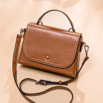 

2018 New Kind of Women's Bag, True Leather, European and American Fashion, One-shoulder Bag, Handbag, Cowhide Dual-color Bag