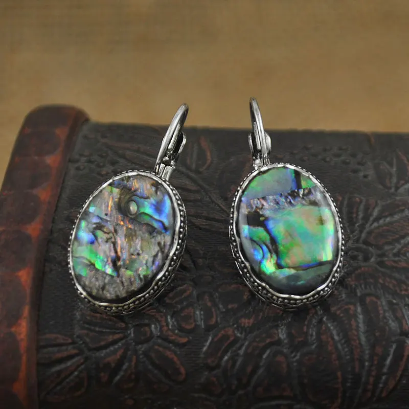 

Natural Shell Drop Earrings Antique Silver Plated Water drop Geometric Earrings Vintage Jewelry Gifts