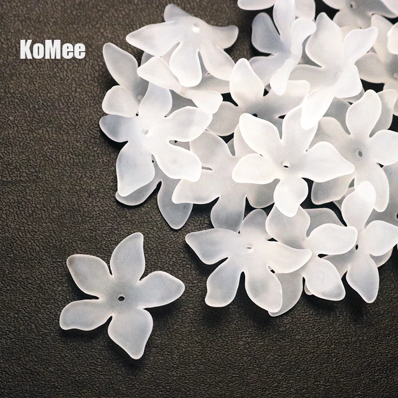 

Hot Sale 100pcs/lot White Frosted Acrylic Flower Beads 28mm Fashion Pendant Necklace Craft DIY Beads For Jewelry Making