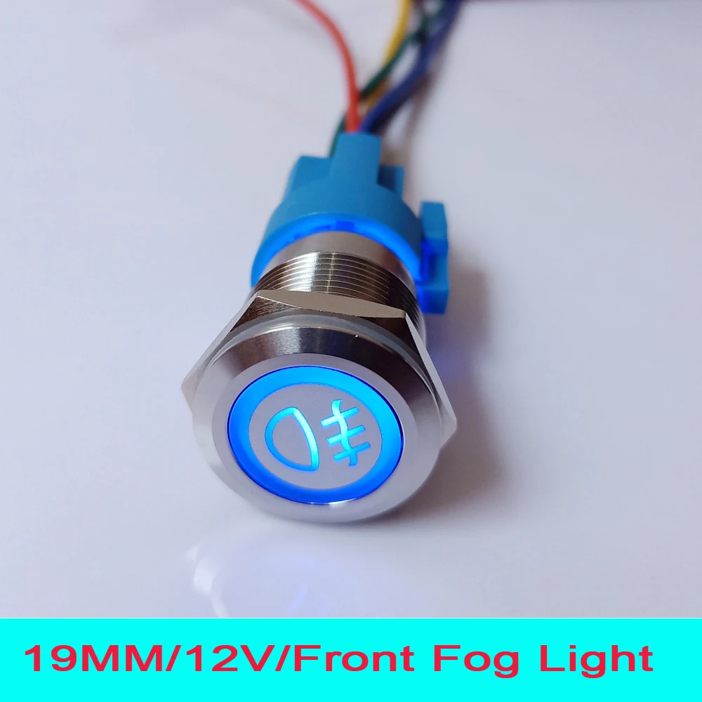 

19mm 12V LED Illuminated Front Fog Light Symbol Car Button Switch with 15cm wire plug connector socket