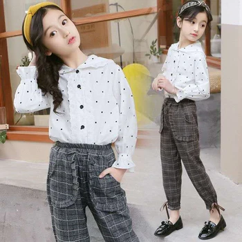 

New Fashion Spring Autumn 2019 Baby Girls Clothing Sets Long Blouse+Pants 2Pcs for Kids Clothes 4-13 Yrs Children Clothes Sets