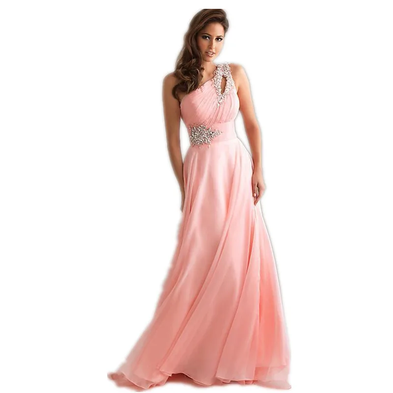 Buy Cheap Vestido De Festa Longo Pink Formal Long Evening Dresses 2017 New Arrival One Shoulder Chiffon Robe De Soiree Abendkleider OL330