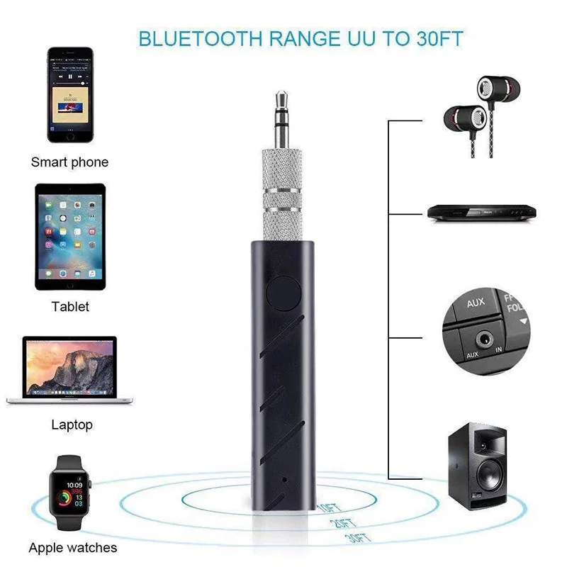 CALETOP Bluetooth приемник 3,5 мм разъем AUX аудио Громкая связь Caliing беспроводной адаптер с микрофоном автомобильный комплект для наушников динамик