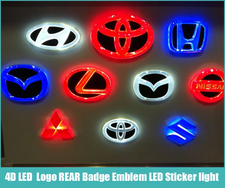 Free shipping 4D WHITE RED BLUE Led Car styling Parking Logo REAR Badge