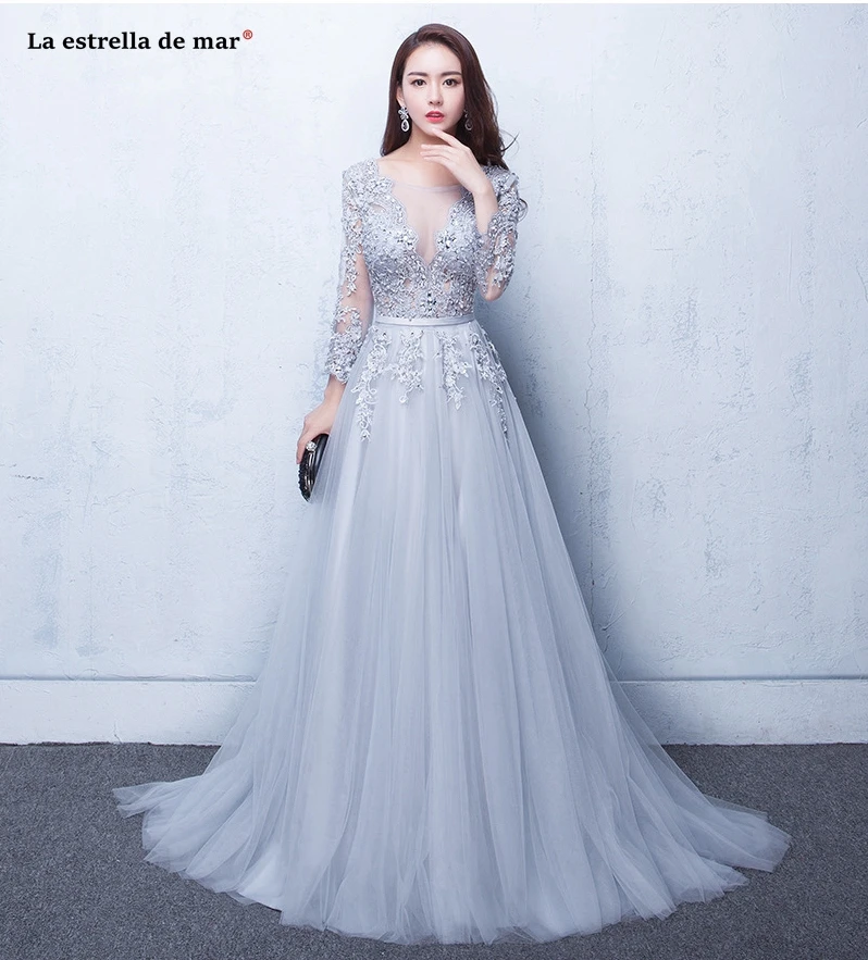 Vestidos para boda invitadas2019 новые кружевные Длинные рукава A Lina богемные серебряные Бордовые Платья для подружки невесты с шлейфом для свадебной вечеринки