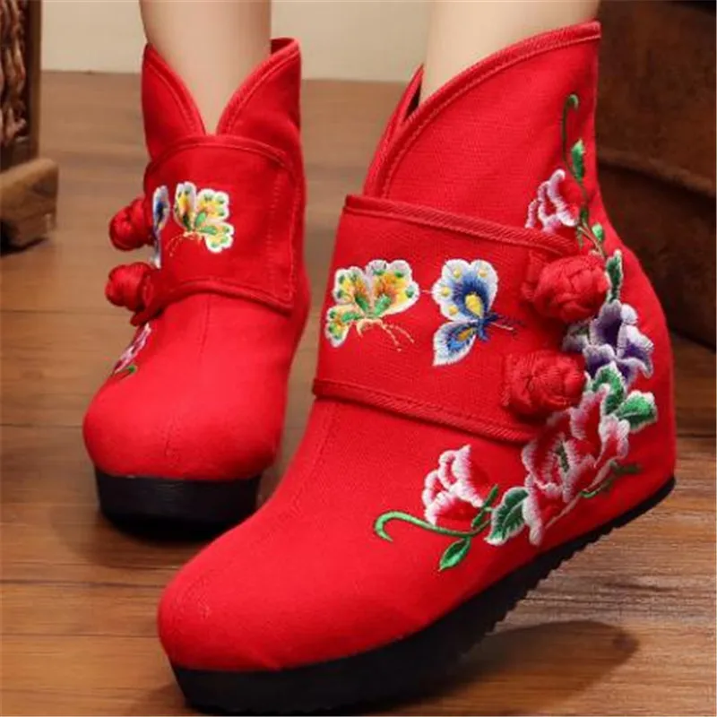 Free shipping Increased cotton embroidery boots lady butterfly flower