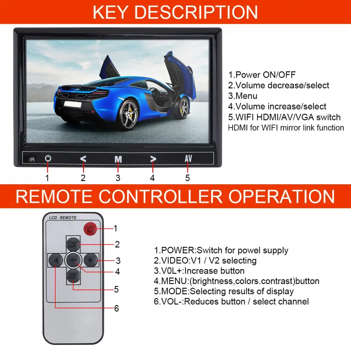 7 дюймов HD ips 12 В TFT lcd цветной многофункциональный автомобильный подголовник монитор Поддержка HDMI/VGA/AV/беспроводной мобильный телефон Зеркало Ссылка