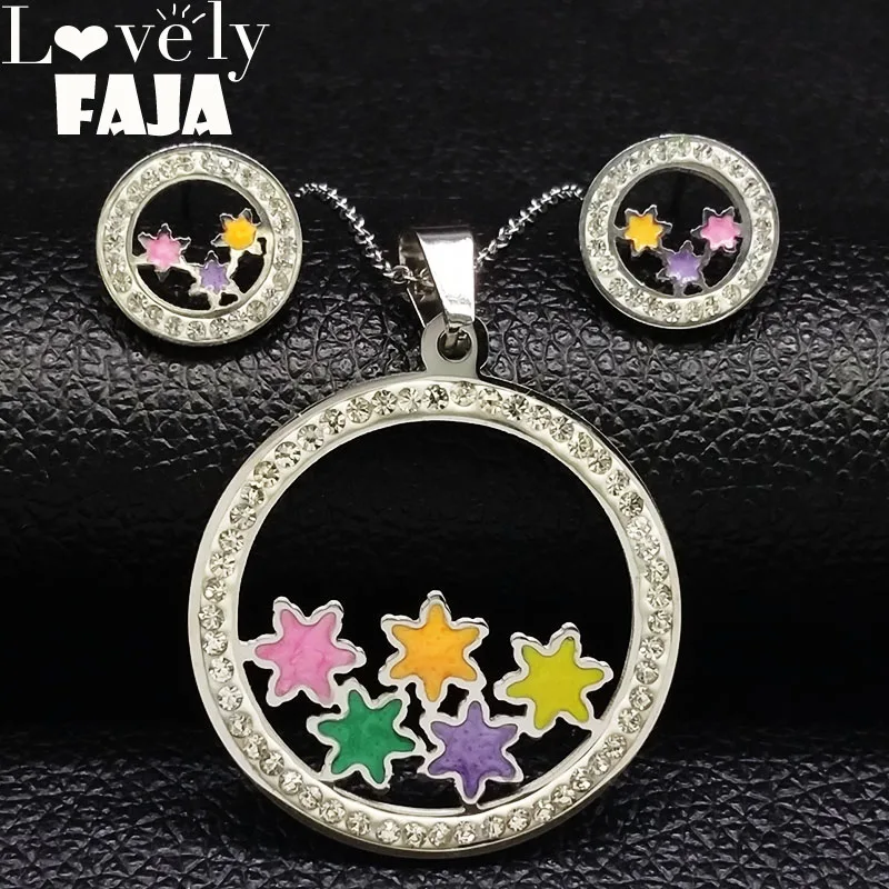 

2019 Flower Crystal Stainless Steel Jewelry Set for Women Silver Color Necklace Earings Fashion Jewelry pendientes mujer S178471