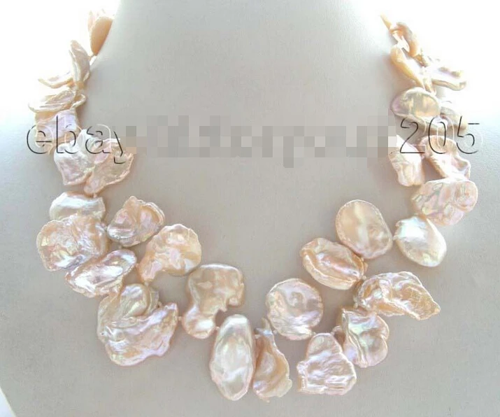 

Free Shipping Natural 25mm Pink Reborn Keshi Petal Pearl Necklace 14KGP