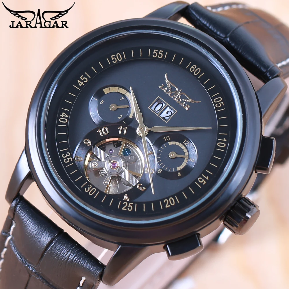 2018 JARAGAR Полный календарь Tourbillon Авто Механические Мужские часы Топ бренд