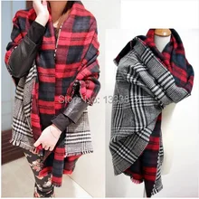 Cheshanf, новинка, двусторонний большой клетчатый шарф с узором «гусиная лапка», мягкий супер толстый теплый шарф, шаль с кисточками