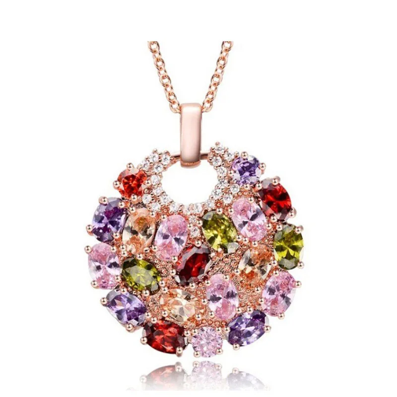 

New Original Fashion Jewelry Crystal from Swarovskis Mona Lisa Colored Zircon Pendant Round Flower Moon Necklace