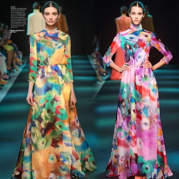 

2014 new arrival Mulberry silk thin silk chiffon print fabric one-piece dress