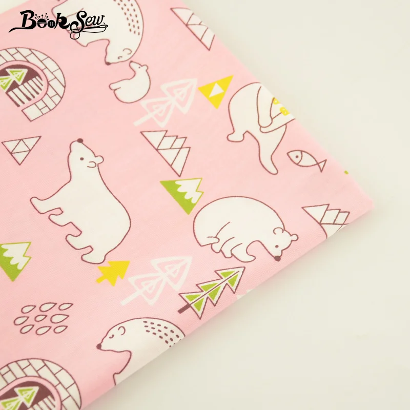 Booksew 100% хлопок саржа Ткань Polar Bears Дизайн розовый Вышивание Материал кровать Лист