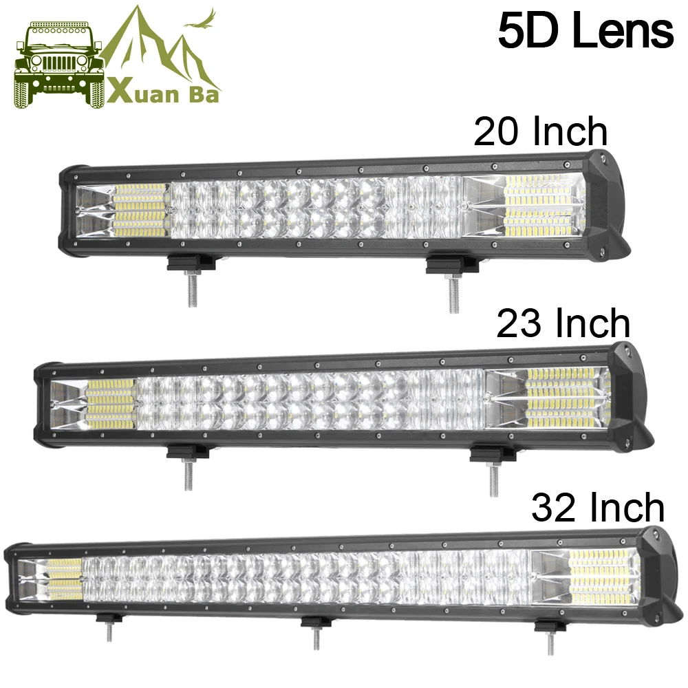 

5D Lens Led Light Bar 20" 23" 32" Dual Row 12V 24V Pickup Wagon Boat Truck Atv Suv Marine 4WD 4x4 Offroad Work Lights Combo Beam