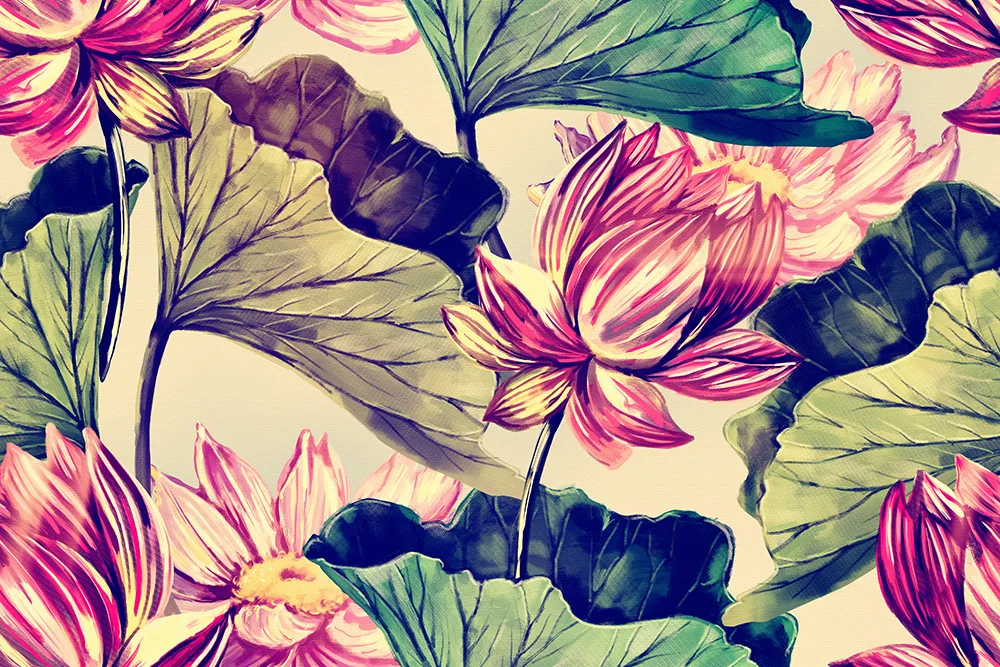 

LEO&LIN Large Lotus Leaf Chiffon European Root Yarn Air Layer Cotton Cloth Fabric Digital Printing Fabric 50cm