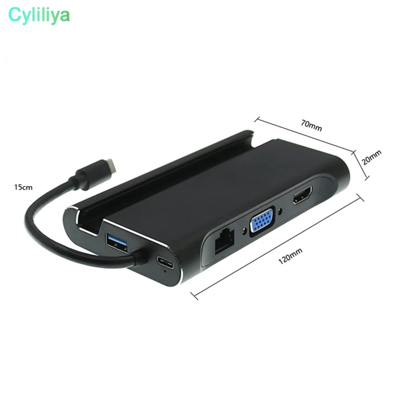 7 в 1 USB C 3 Тип К до 4 к HDMI VGA Rj45 Gigabit Ethernet 0 порт PD зарядный адаптер док держатель