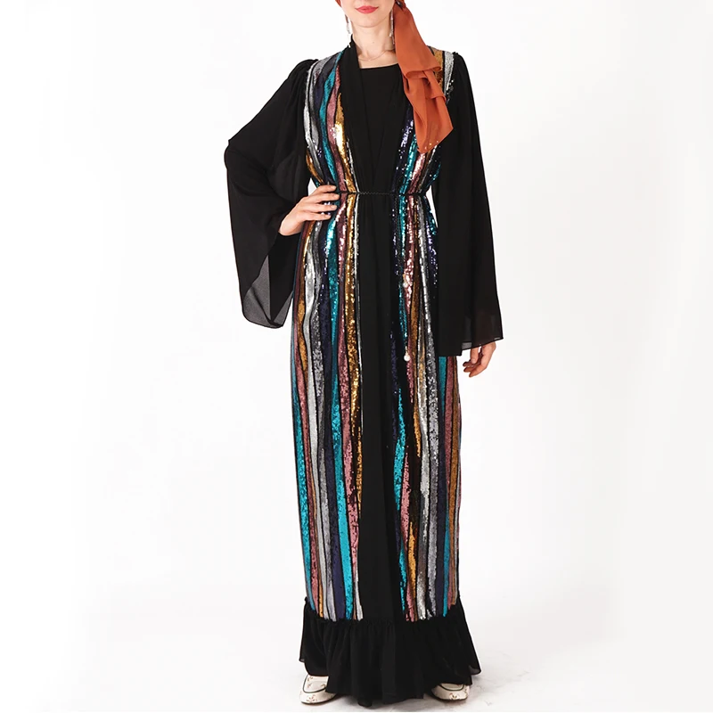 Кимоно Eid Open Abaya с блестками кардиган хиджаб мусульманское модное платье кафтан