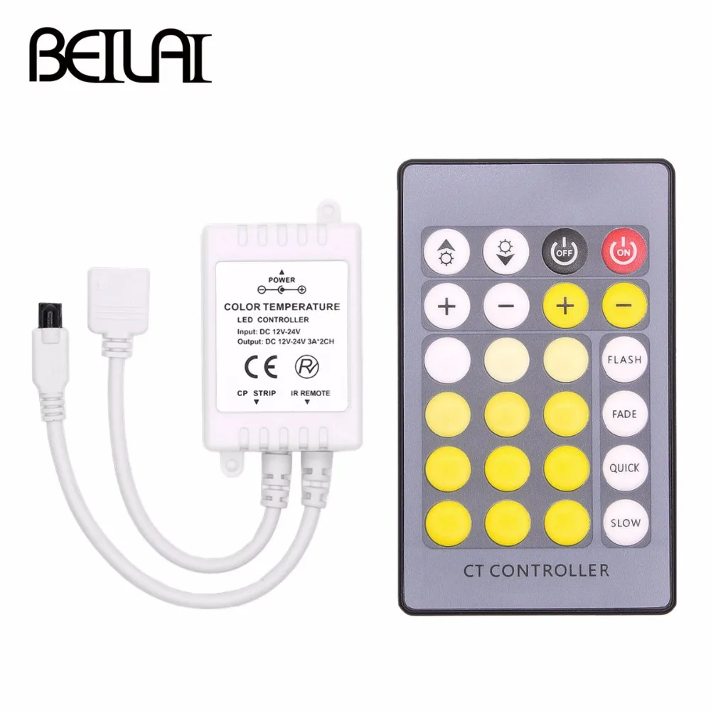 BEILAI DC 12V 24V Color Temperature Controller IR 24Key 4Pins Remote Control For Double SMD 5050 5630 5025 LED Strip | Лампы и