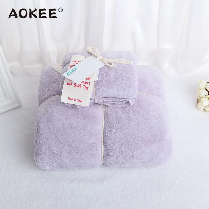 2 шт./компл. полотенце из микрофибры для ванной и полотенце для лица, набор однотонных толстых полотенец для ванной s махровое для взрослых, роскошный бренд AOKEE домашний текстиль - Цвет: Лиловый