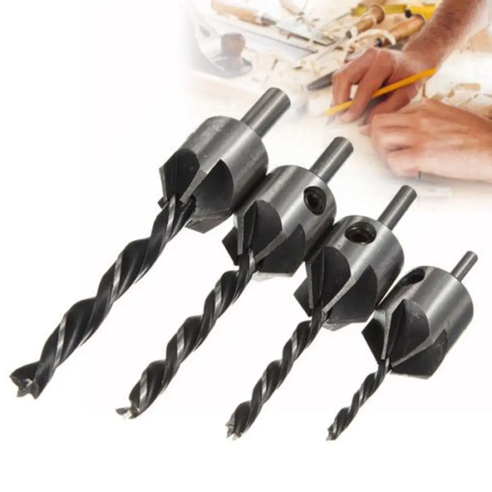 4pcs 5 Flute Countersink Drill Bit Set Screw Woodworking Chamfer Tool 3