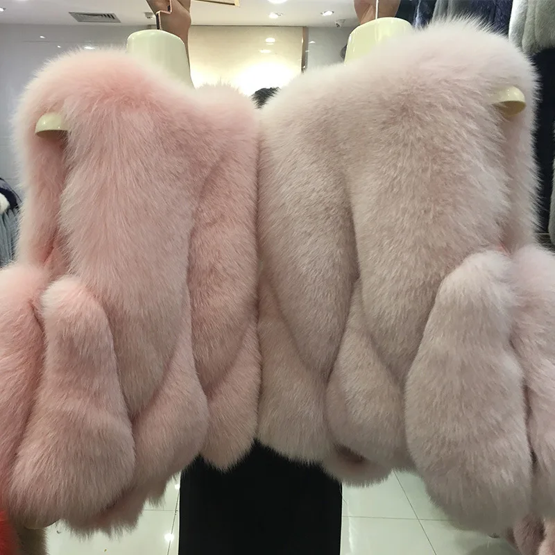

Natural Real Fox Fur Vest 2018 New Winter Short Thick Women Genuine Fur Vest Jacket Pockets Real Fur Vest Coats