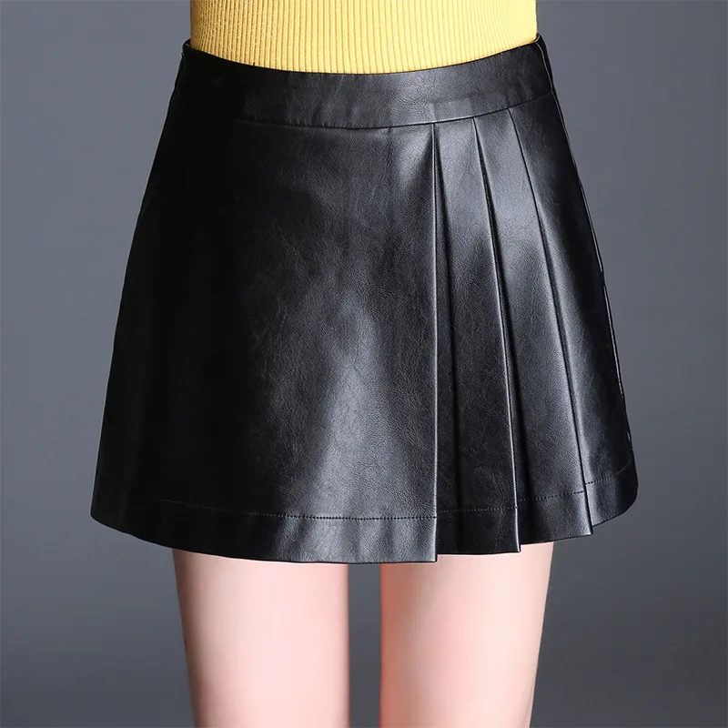 Women's PU Leather Shorts Skirts Female Casual Mini Skirt Ladies Mid ...