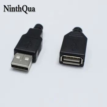 

1set Type A Male Female USB 4 Pin Plug Socket Connector With Black Plastic Cover Type-A DIY Kits