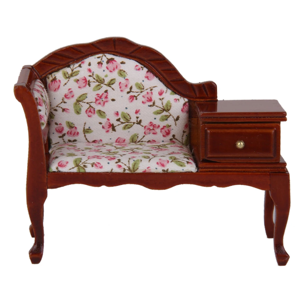 1/12 Wooden Dolls House Furniture Dollhouse Miniature Telephone Chair Seat